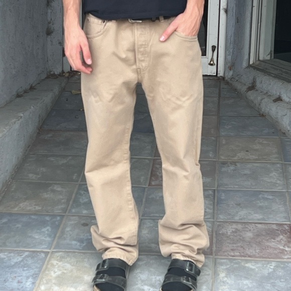 Vintage Levi's 501 Button Fly Khaki Straight Jeans 34/32 - Picture 2 of 11